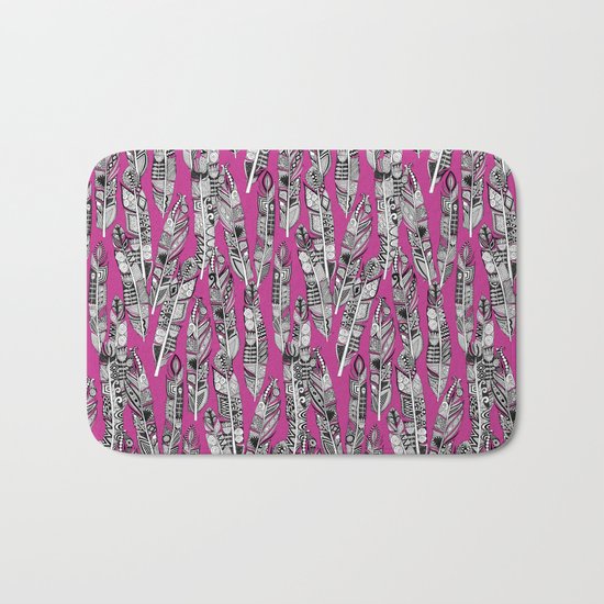 geo feathers hot pink Bath Mat