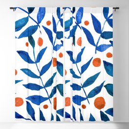 Watercolor berries and branches - blue and orange Blackout Curtain