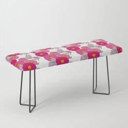 Retro Mums Flowers Mid-Century Floral Wallpaper Mini White Bench