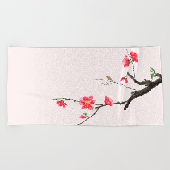 red Japan begonia Beach Towel