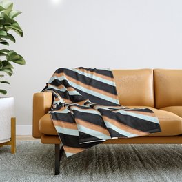 [ Thumbnail: Sienna, Brown, Light Cyan, and Black Colored Striped/Lined Pattern Throw Blanket ]