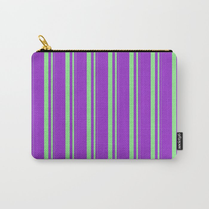 Light Green & Dark Orchid Colored Stripes/Lines Pattern Carry-All Pouch