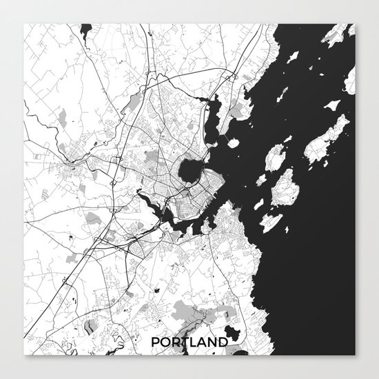 Portland Maine Map Gray Canvas Print
