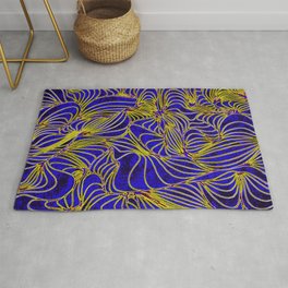 Curves in Yellow & Royal Blue Area & Throw Rug