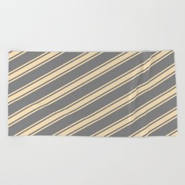 [ Thumbnail: Grey & Tan Colored Pattern of Stripes Beach Towel ]