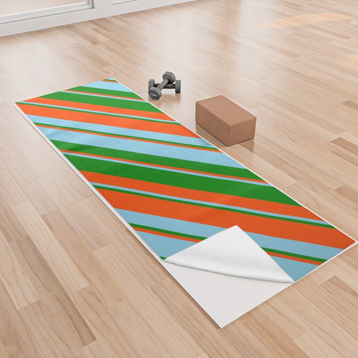 Red, Sky Blue, and Green Colored Stripes/Lines Pattern Yoga Towel