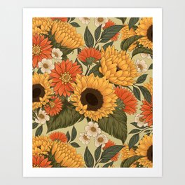 Sunflowers - Tranquill Green Art Print