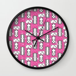 Domino Pieces Dominoes Board Game Pink Glitter  Wall Clock