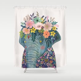 Elephant with flowers on head Shower Curtain