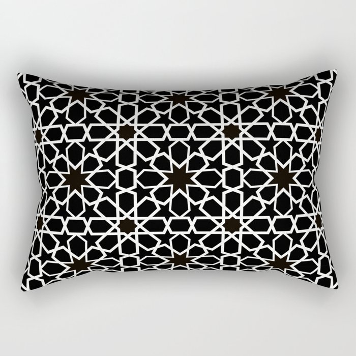 white oriental pattern on black background - seamless pattern traditional morocco style Rectangular Pillow