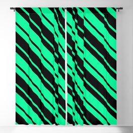 [ Thumbnail: Green and Black Colored Striped Pattern Blackout Curtain ]