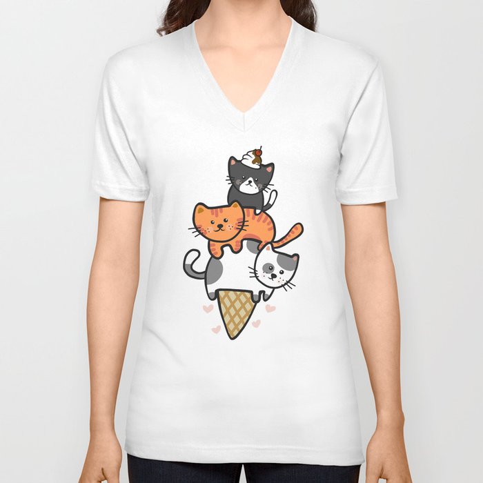cat icecream V Neck T Shirt