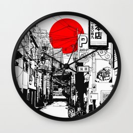 Tokyo street sunrise Wall Clock