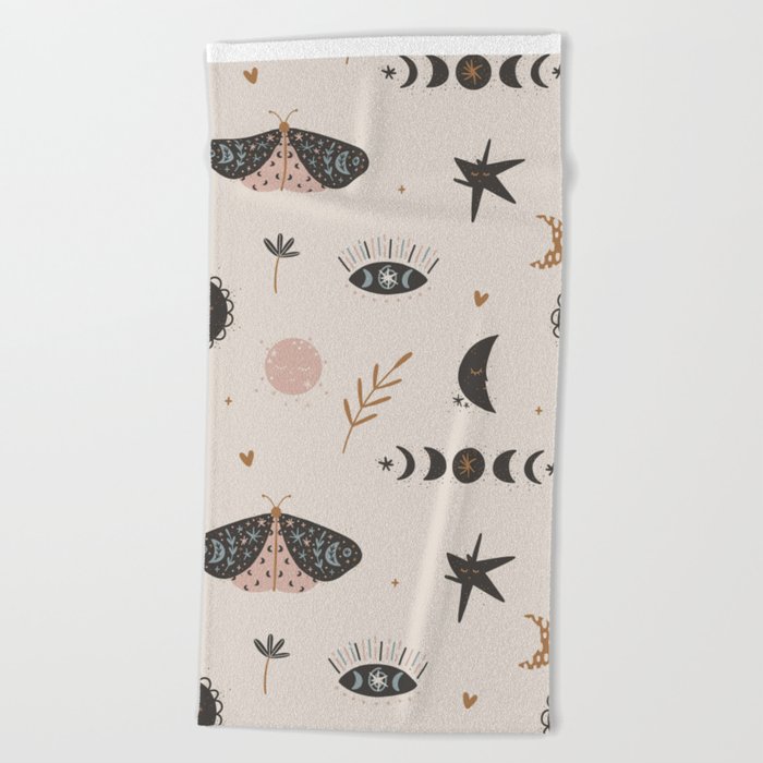 Moth illustration pattern Beach Towel