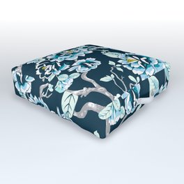 Spring Flowers Pattern Blue on Deep Blue Outdoor Floor Cushion