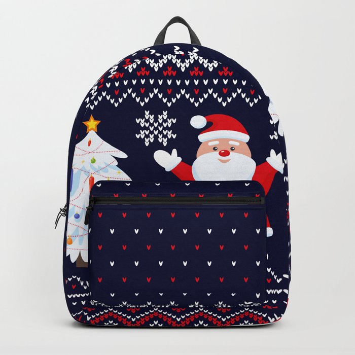 Knitted Christmas and New Year Pattern into Santa. Wool Knitting Sweater Design.  Backpack