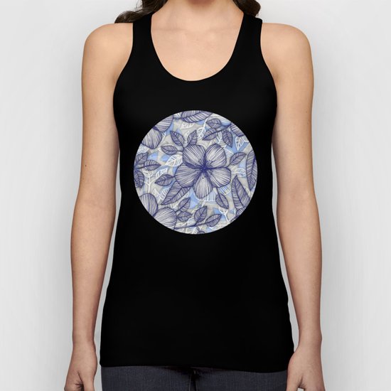 Indigo Summer - a hand drawn floral pattern Unisex Tank Top