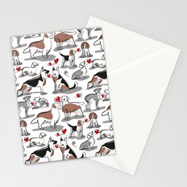 Woof endless love // white background red hearts continuous lined pair of dog breeds Stationery Card