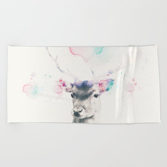 Pastel watercolor deer -Scandinavian art Beach Towel