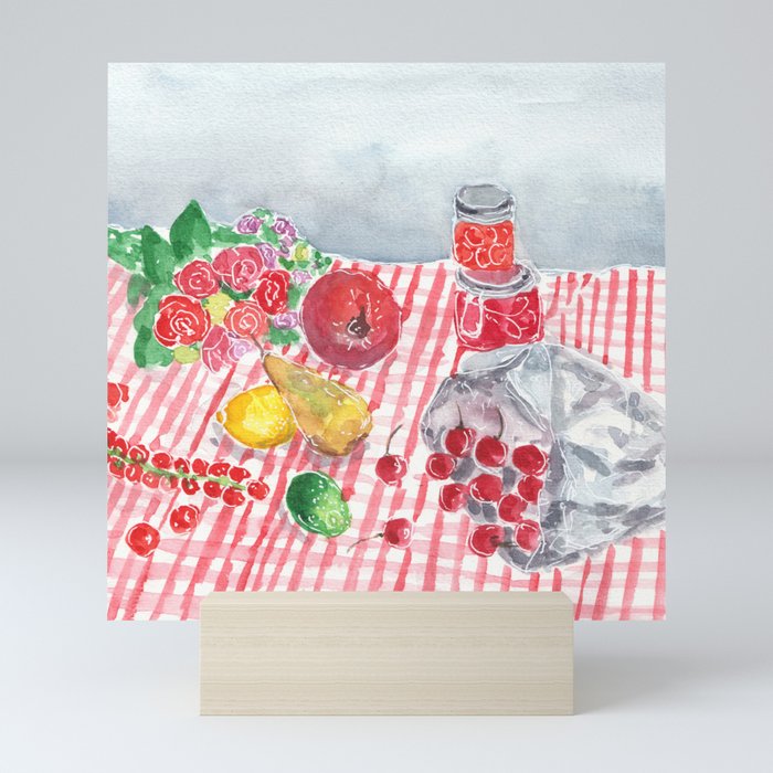 Still life in red and grey Mini Art Print