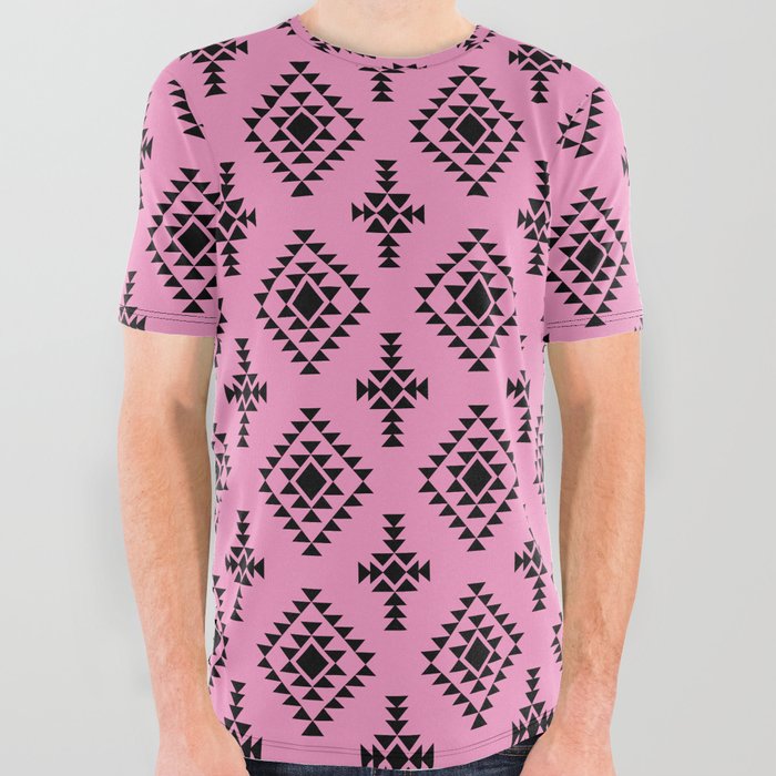 Pink and Black Native American Tribal Pattern All Over Graphic Tee