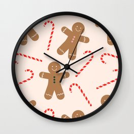 Gingerbread Man + Candy Cane Christmas Pattern Wall Clock