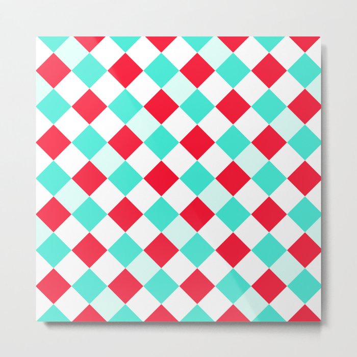 Red White Green Large Diagonal French Checkered Pattern Metal Print