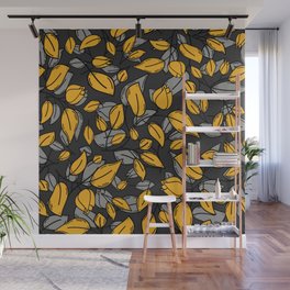 Yellow black floral silhouette pattern Wall Mural