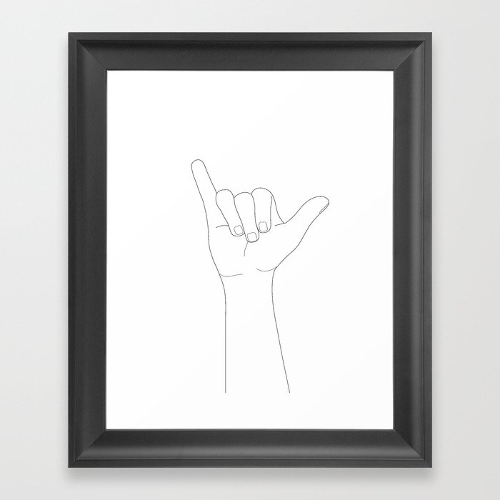 Minimal Line Art Shaka Hand Gesture Framed Art Print