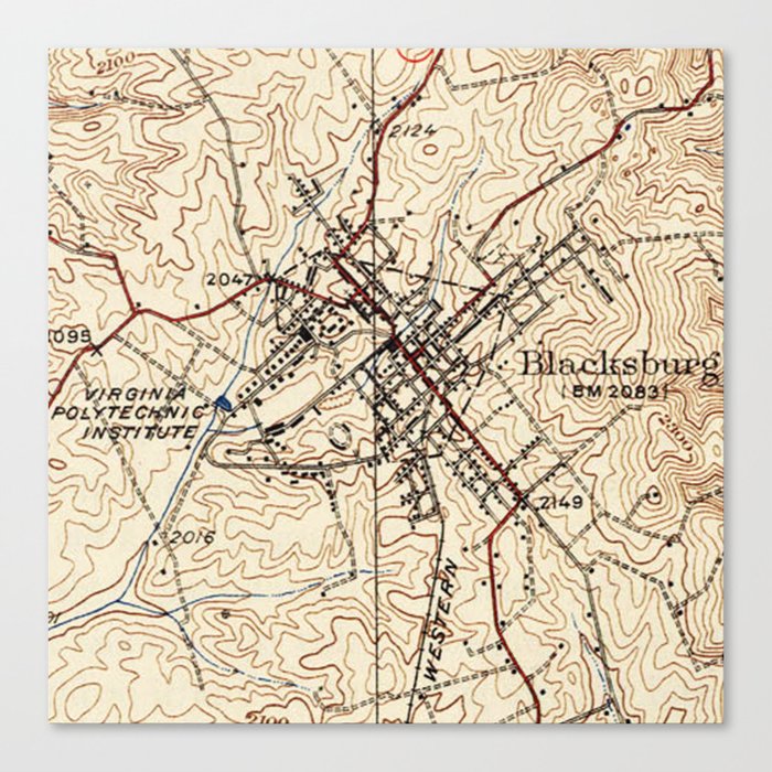 Vintage Map of Blacksburg Virginia (1932) Canvas Print