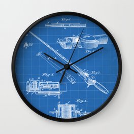 Fishing Rod Patent - Fishing Art - Blueprint Wall Clock