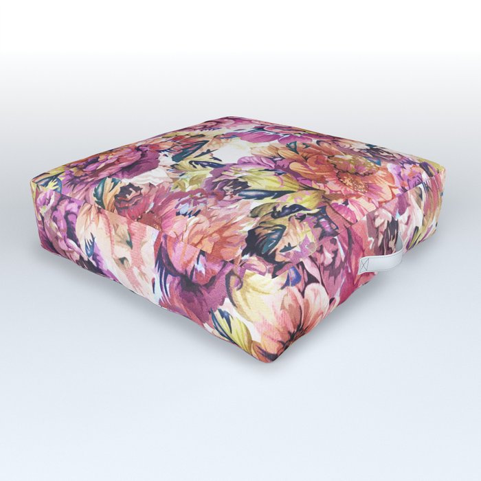 Shabby vintage pink lavender coral boho floral Outdoor Floor Cushion