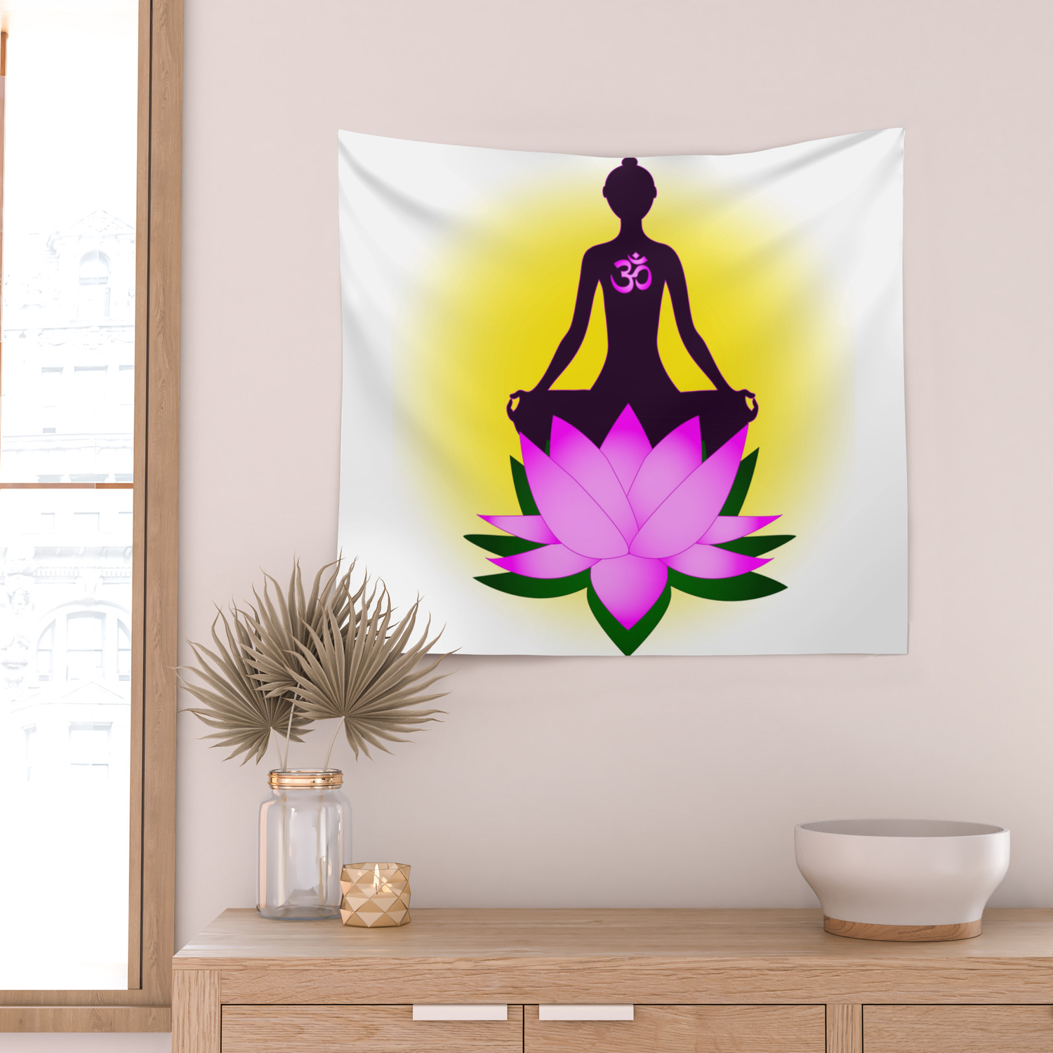 Flower Zen Meditation Yoga Upgrade Tapestries Wall Hanging Pink Lotus Tapestry 