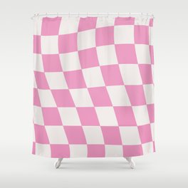Warped Check Pattern Hot Pink Shower Curtain