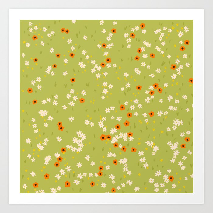 Orange Poppies and Wildflowers Art Print