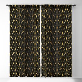 Faux Foil Gold and Black Retro Vintage Art Deco Geometric Open Triangle Pattern Blackout Curtain