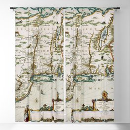1664 New York - New Amsterdam with Connecticut, Rhode Island, Cape Cod and New England - New Netherland Vintage Map illustration Blackout Curtain