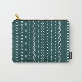 Boho mud cloth pattern, forest green and white Carry-All Pouch