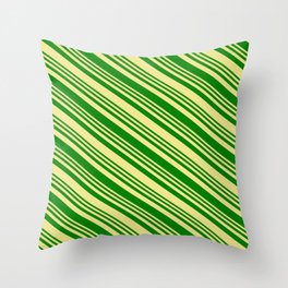 [ Thumbnail: Green & Tan Colored Stripes Pattern Throw Pillow ]
