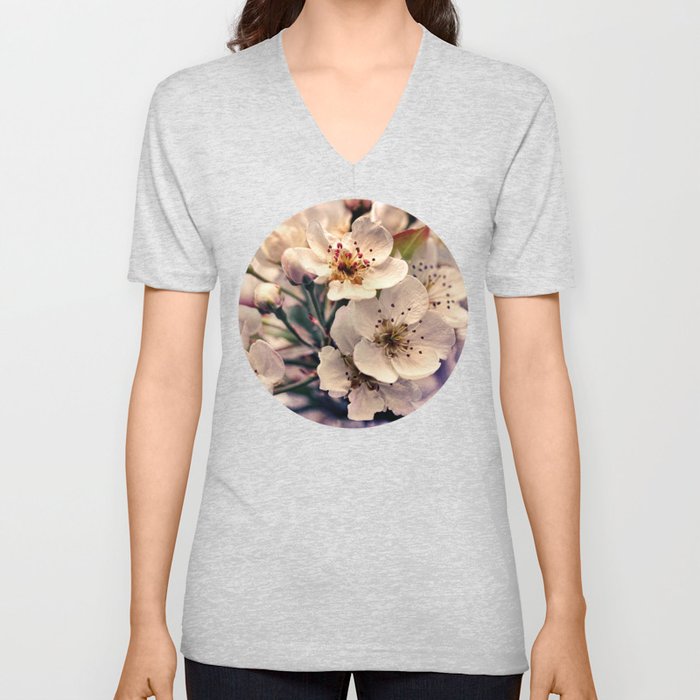 Blossoms at Dusk - vintage toned & textured macro photograph V Neck T Shirt