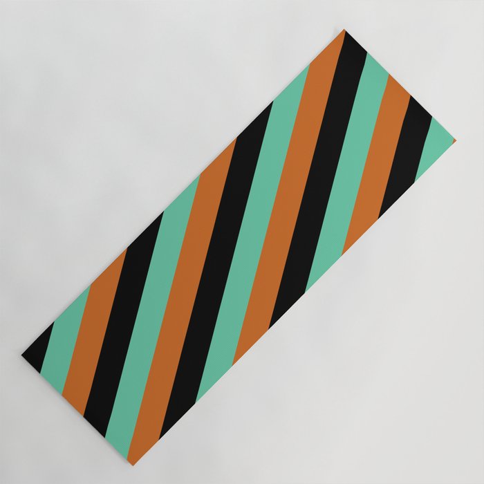 Black, Aquamarine, and Chocolate Colored Pattern of Stripes Yoga Mat