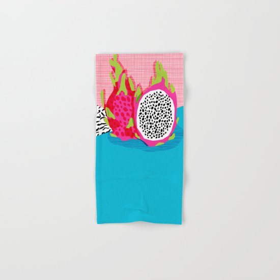 Hard Core - memphis throwback retro neon tropical fruit dragonfruit exotic 1980s 80s style pop art Hand & Bath Towel