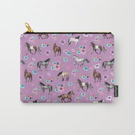 Purple Horse and Flower Print, Hand Drawn, Horse Illustration, Little Girls Decor Carry-All Pouch