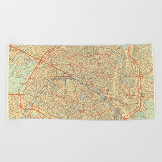 Paris Map Retro Beach Towel