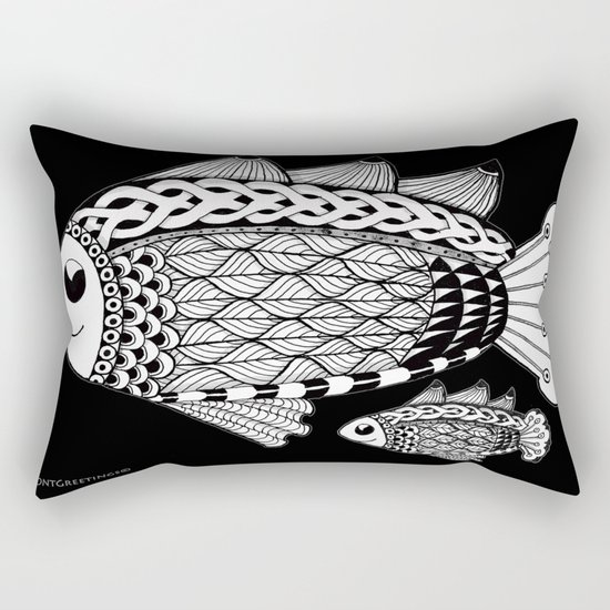 Fishies Zentangle Black and White Pen & Ink Rectangular Pillow