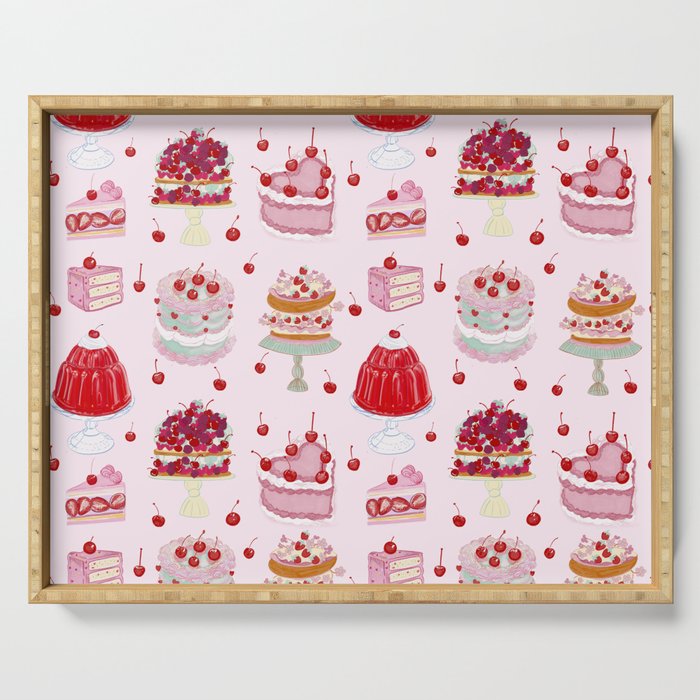 Vintage cake with cherries pattern Serving Tray