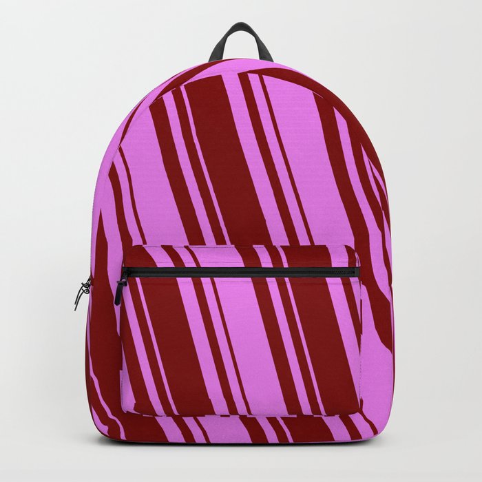 Maroon & Violet Colored Lined Pattern Backpack