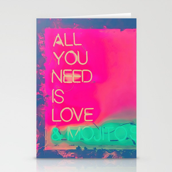 All we need is love and mojitos pink, dreams, pastel, love, cute,  Stationery Cards