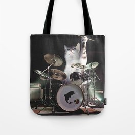 Drumming Drummer Cat Tote Bag