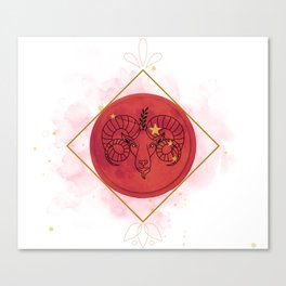 Chinese Aries Zodiac Sign | Red, Black and Gold | Watercolor Constellation | Aesthetic Illustration Canvas Print